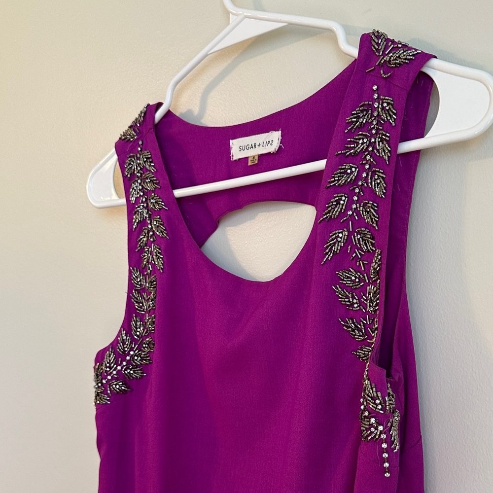 Sugarlips Purple Backless Dress with Embellished/Beaded Shoulders - Picture 5 of 8
